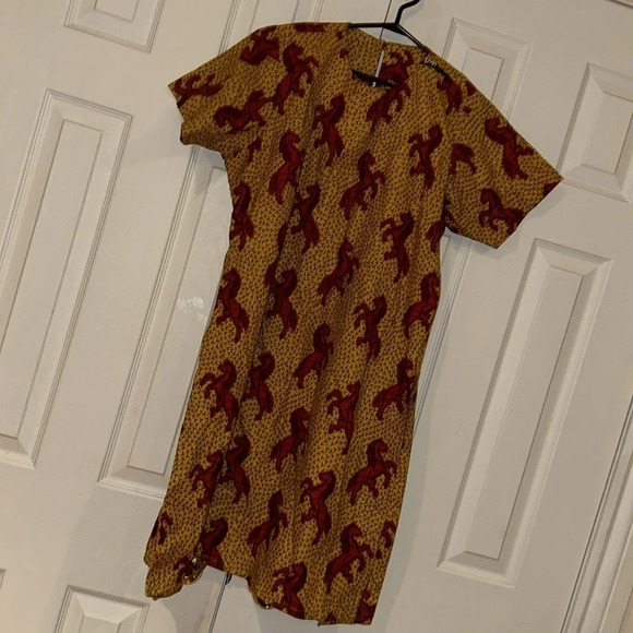 Vintage style 100% Cotton Ankara African  Batik Horse Print Summer Dress S/M - Picture 10 of 14